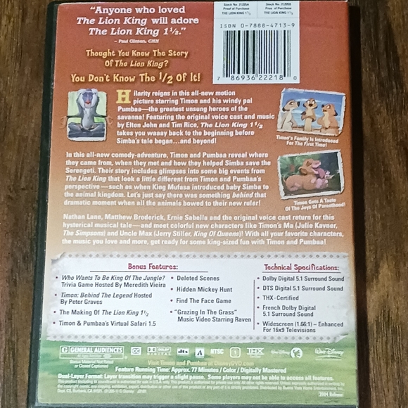 Walt Disney's THE LION KING 1 1/2 on DVD - Picture 2 of 2
